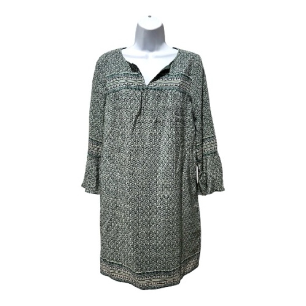 Madewell Silk Printed Shift Dress Size S Green Boho Pockets Lined